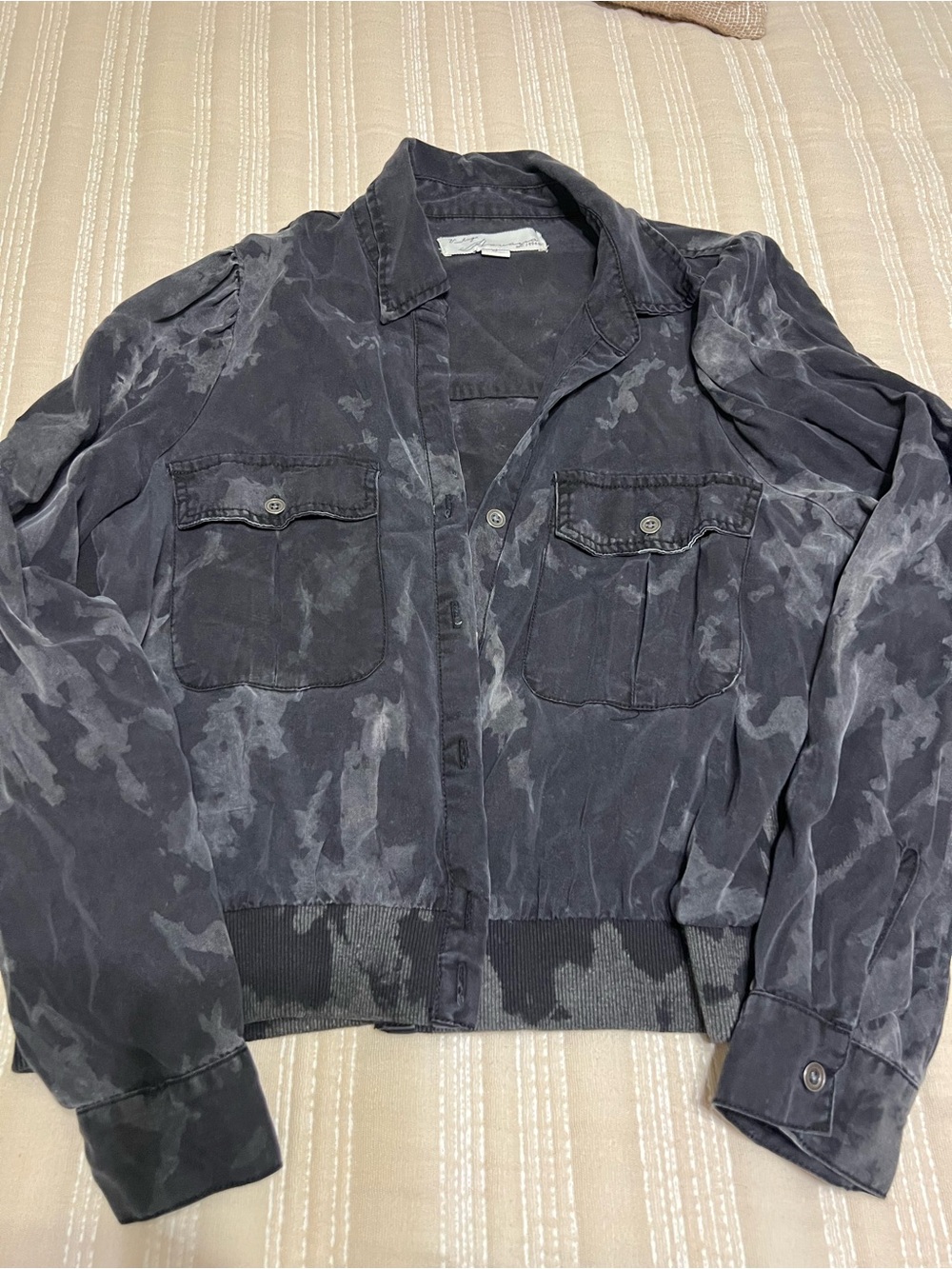 Womens Washed Black Button-Front Jacket
